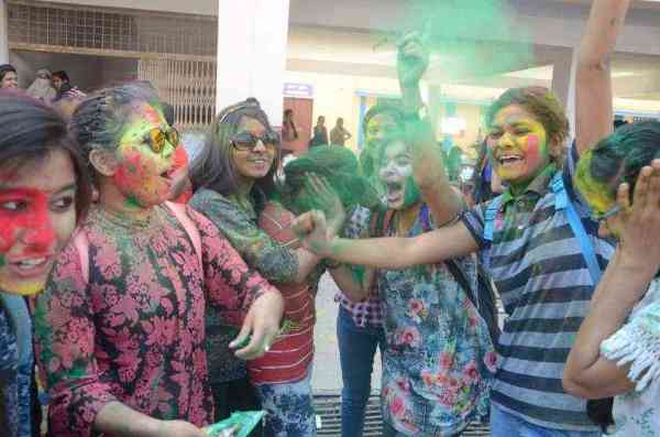 college girls holi celebration