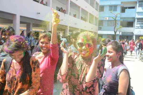 college girls holi celebration