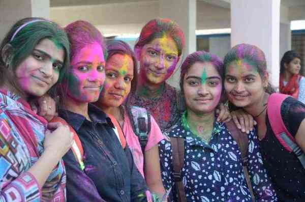 college girls holi celebration