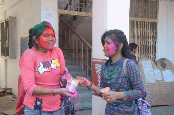 college girls holi celebration