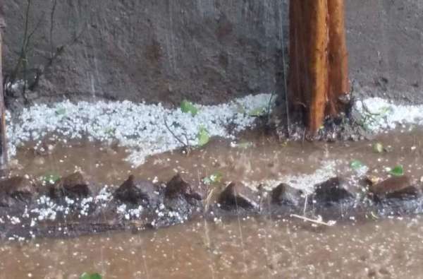 Hail fall with rain