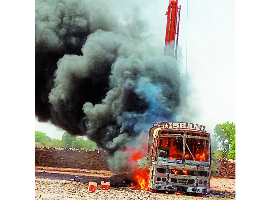 fierce fire in Borewells machine