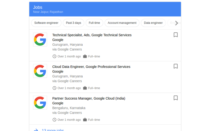Google Jobs near me feature
