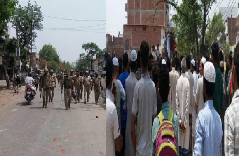 violence in azamgarh people fire and stoning on polie station