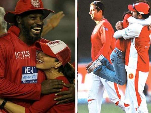 Chris Gayle,IPL,Yuvraj Singh,reaction,players reaction,hug him,Kings XI Punjab,Preety Zinta,ipl 2018,