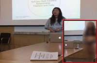 student strips in college during presentation