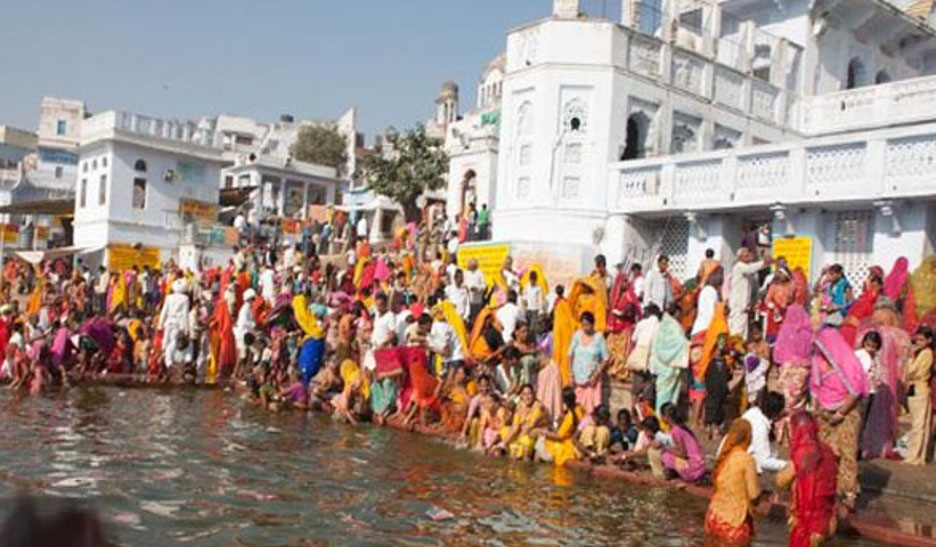 pilgrims took bath in pushkar lake on adhakamas purnima