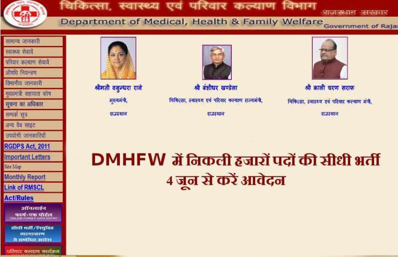 DMHFW Rajasthan Recruitment 2018