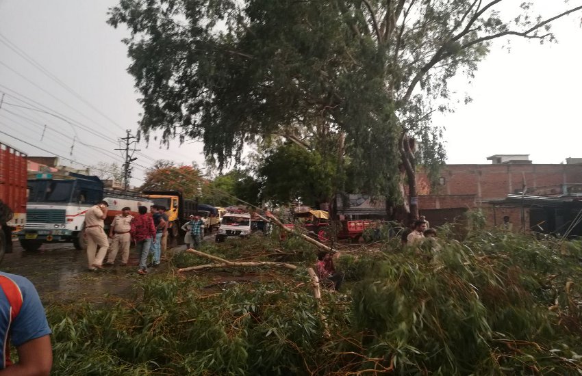 पेड़ गिरने से एक दर्जन मकान क्षतिग्रस्त, एनएच-7 पर लगा जाम