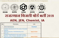 RVUNL Recruitment 2018 for AEN, JEN, Chemist, IA