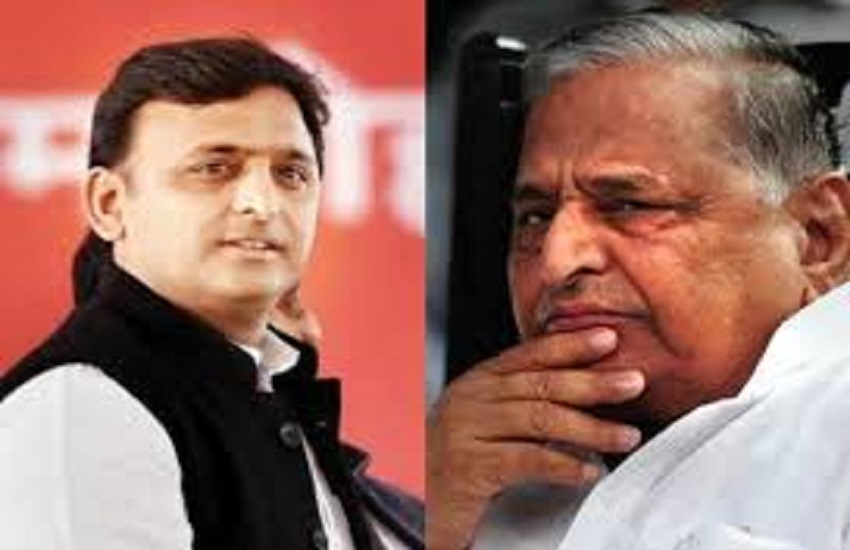 Mulayam Akhilesh in a stage, give victory tips for LokSabha election