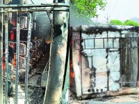 fire in roadways bus at jaisamand, udaipur