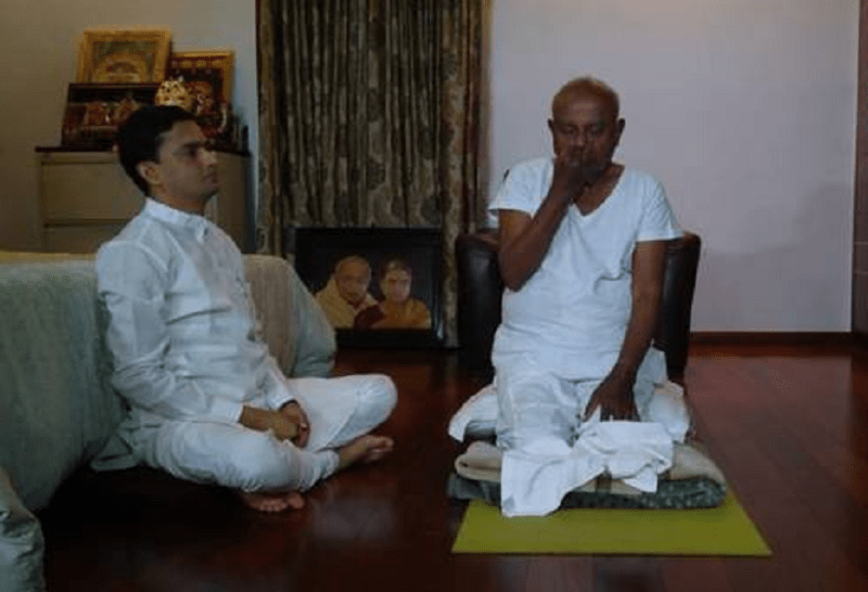 Former PM HD devegowda doing Yoga on International Yoga Day