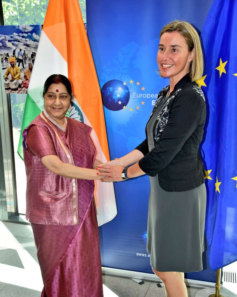 ब्रसेल्स में यूरोपीय संघ के नेताओं के साथ सुषमा स्वराज की बैठक