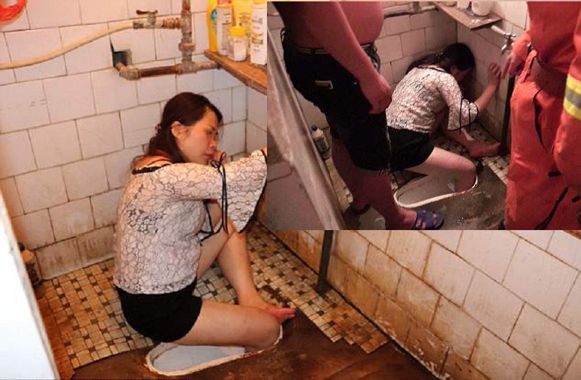 drunk woman gets her leg stuck in toilet