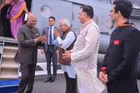 president ramnath kovind with his wife and son in kanpur