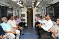 Officials inspect the station box of Nandanam Underground Metro