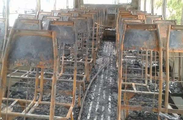 Fire Accident in Roadways Bus At Phalodi Roadways workshop