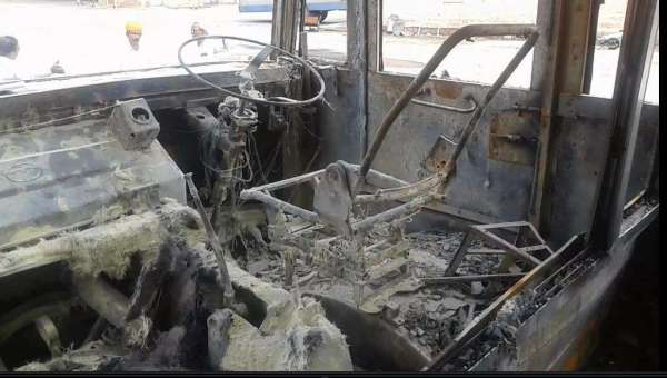 Fire Accident in Roadways Bus At Phalodi Roadways workshop