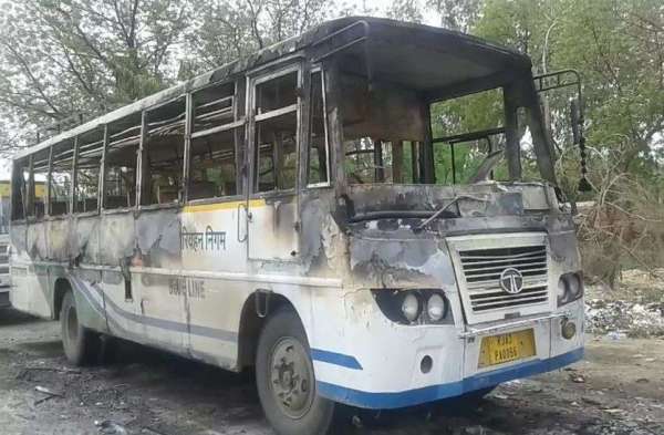 Fire Accident in Roadways Bus At Phalodi Roadways workshop