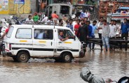 Road built tunnel, people stopped vehicles