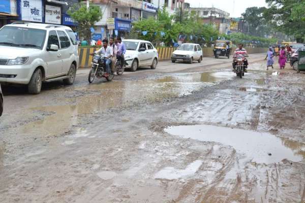 सड़क के गड्ढों में आप पार्टी के पदाधिकारियों ने रोपे पौधे, देखें इन तस्वीरों में