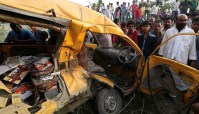 truck hit the school van ,students badly injured