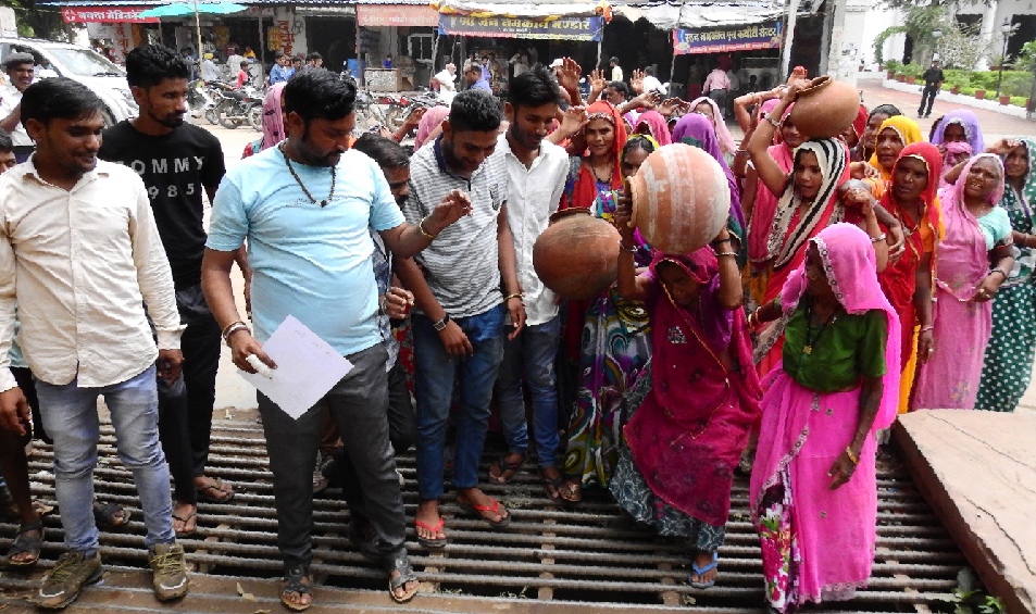 Water boats at the gate of the collectorate for water