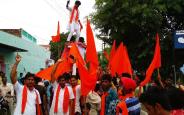 The enthusiasm of workers in the saffron rally