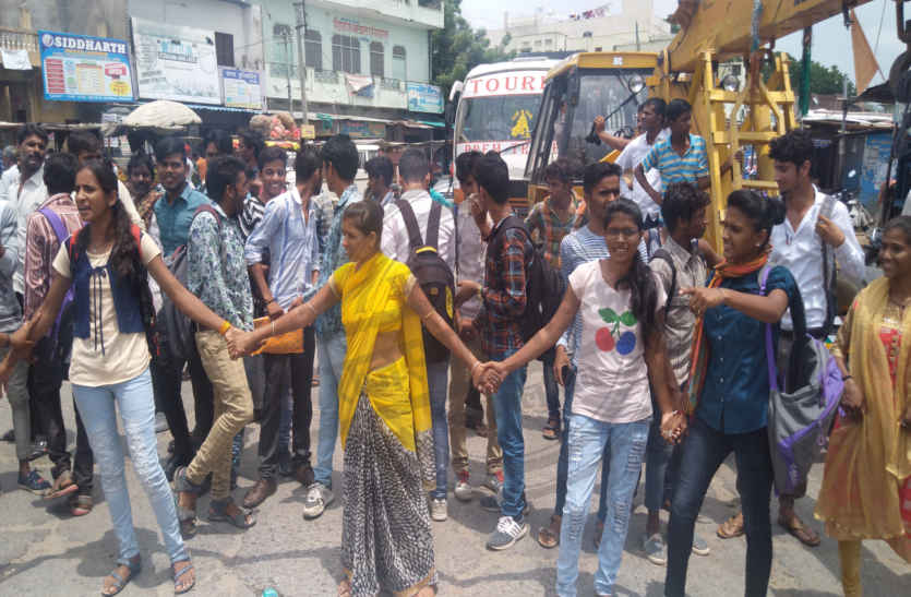 Demonstration of students in bhilwara