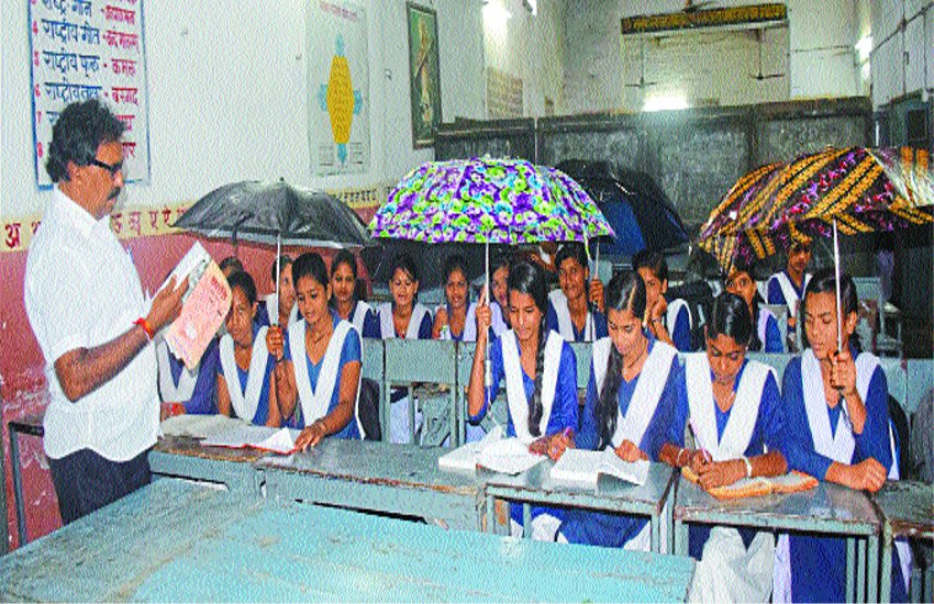 Students doing umbrella studies school