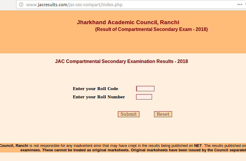 JAC 10th, 12th Compartment Result 2018