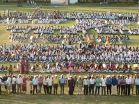 Message of voter awareness created by creating a human chain