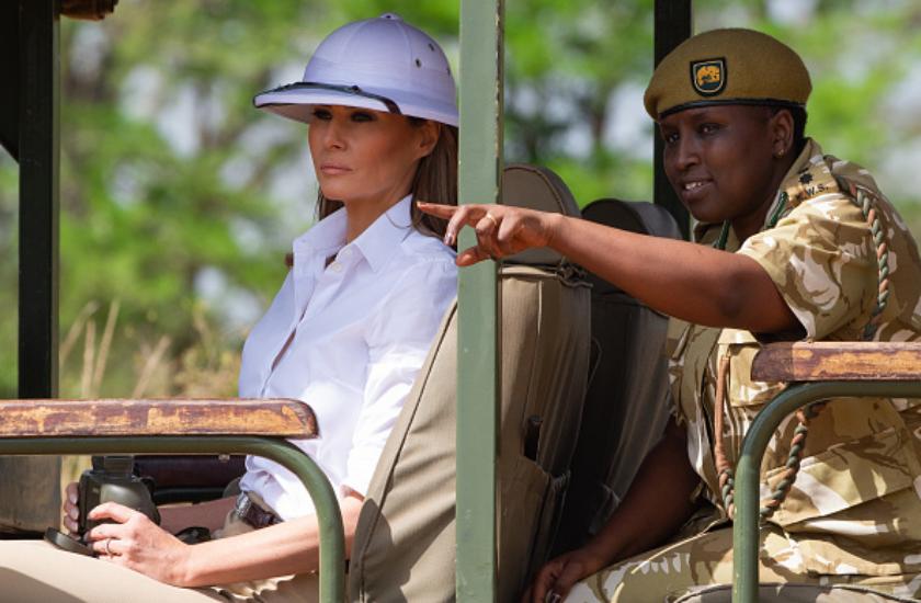 melania trump being trolled for wearing a white helmet at Africa visit
