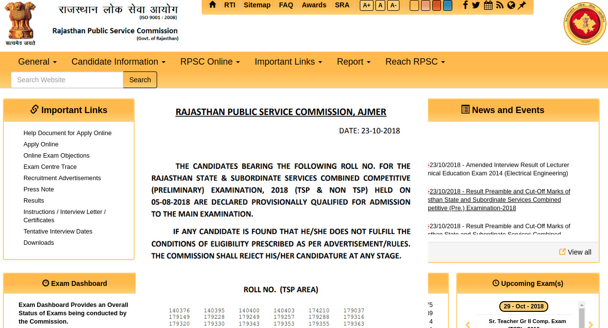 how to download RPSC RAS Pre Exam Result and Cut off