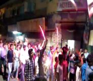 Arms demonstration in front of police