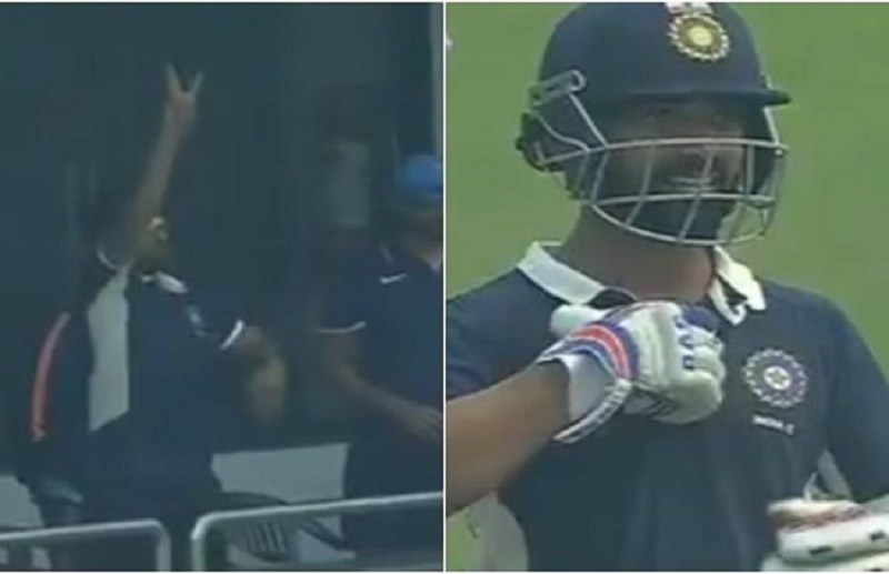 Ajinkya Rahane celebrates century on reaching 97; Suresh Raina gestures three runs to go - Watch
