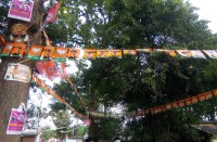 Video Gallery : पेड़ों से लेकर दीवारों तक लहरा रहे पार्टी के झंडे व स्टीकर, देखिए वीडियो...