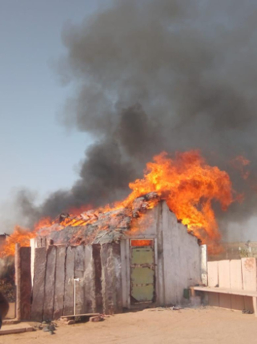 Two huts of farmers burn on Diwali in village