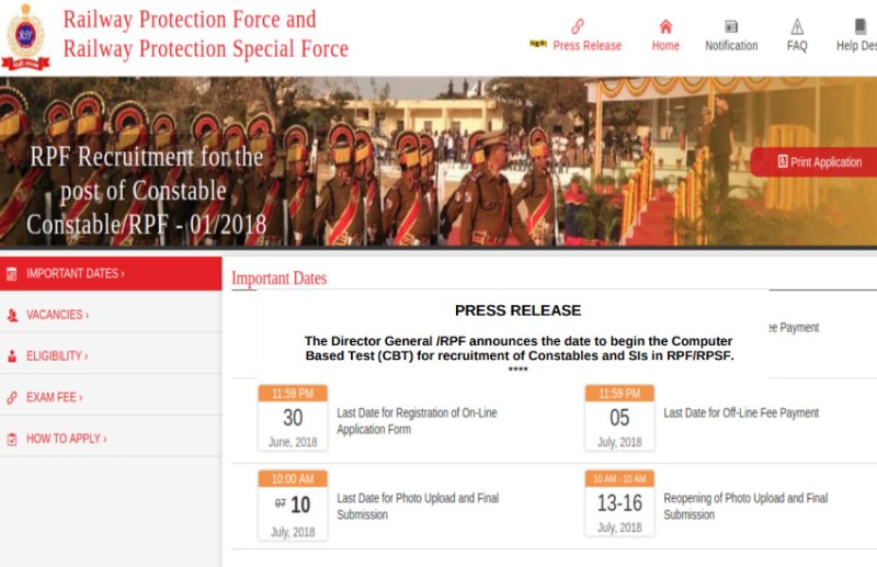 RPF Constable and sub inspector exam scheduled and admit card