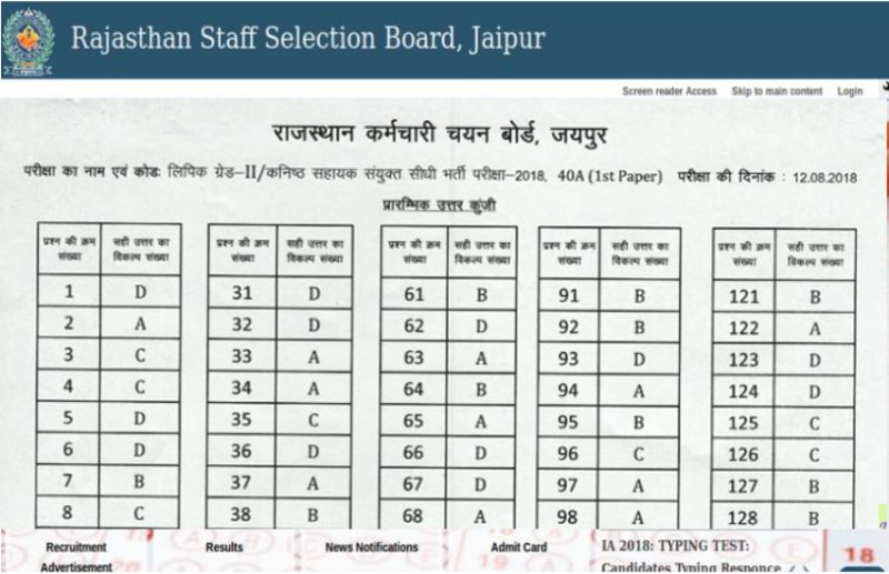 RSMSSB LDC Answer Key 2018