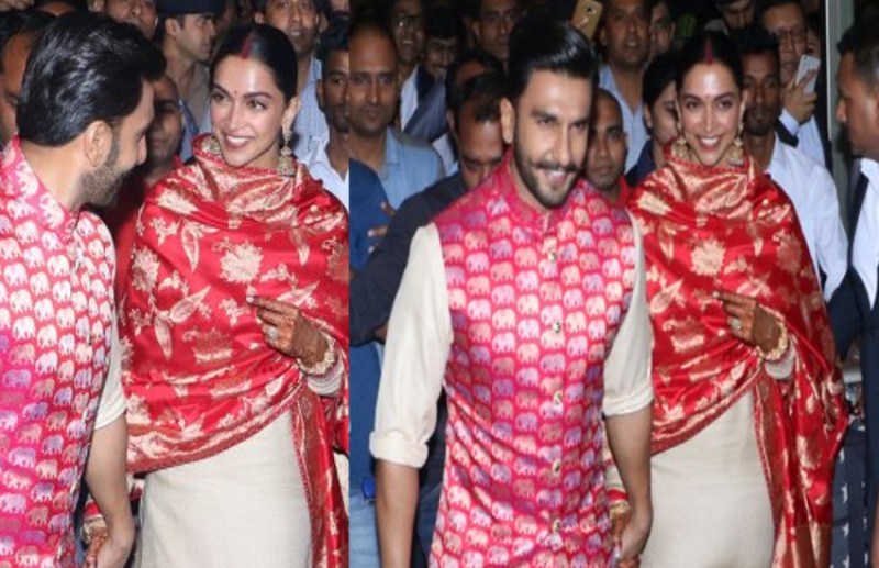 ranveer singh deepika padukone grand welcome at mumbai latest photos
