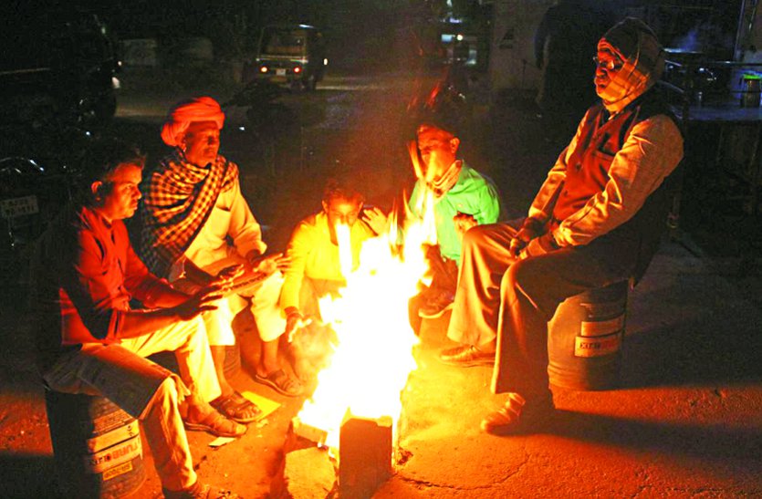 Light rain and cold winter in city and region