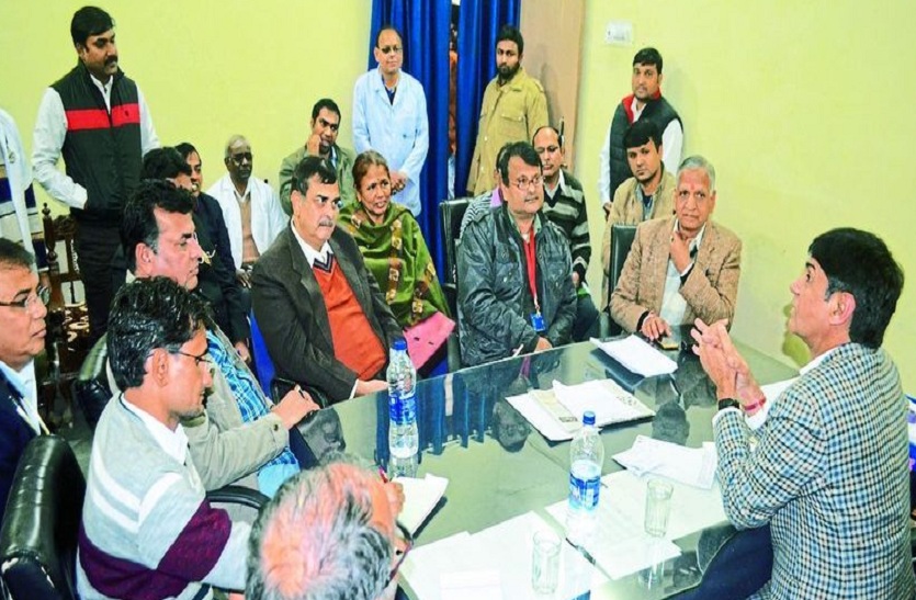 चिकित्सकों की बैठक लेते जिला कलक्टर।