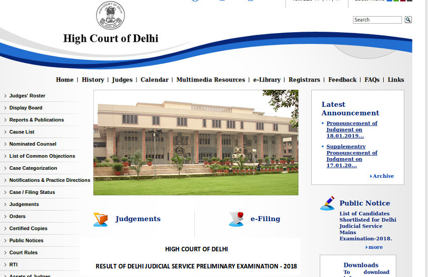 Delhi Judicial Service Preliminary Exam Result 2018