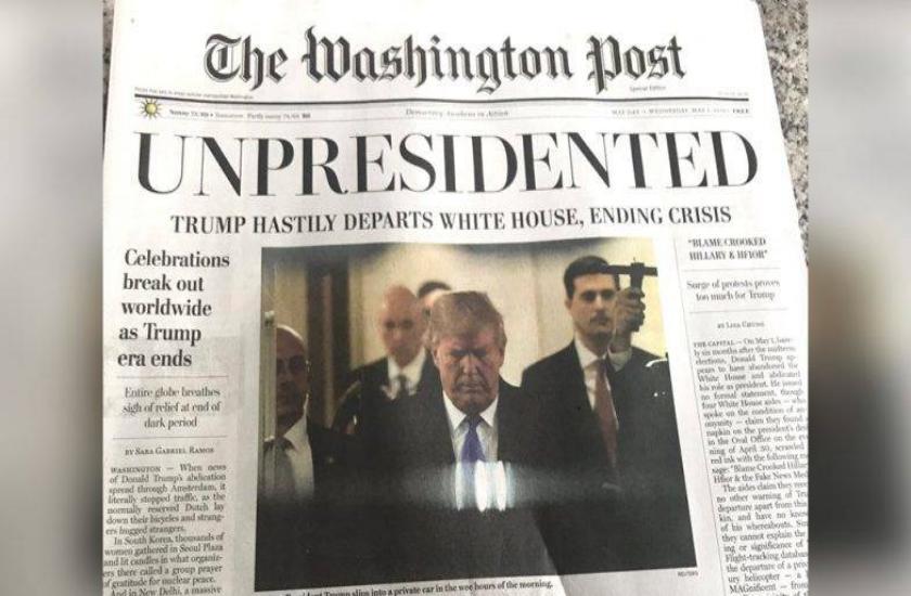 Donald trump resigns reads the fake news of false washington post