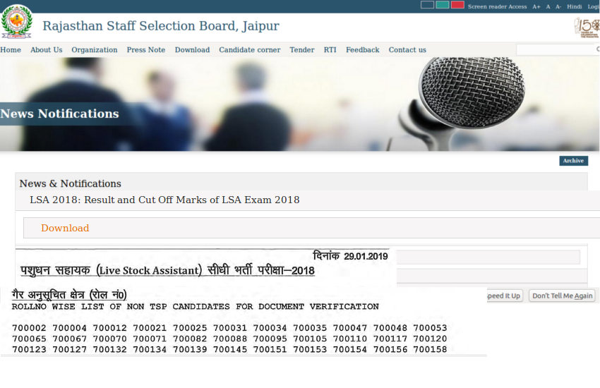 download RSMSSB Live Stock Assistant Result 2018 and cutoff marks