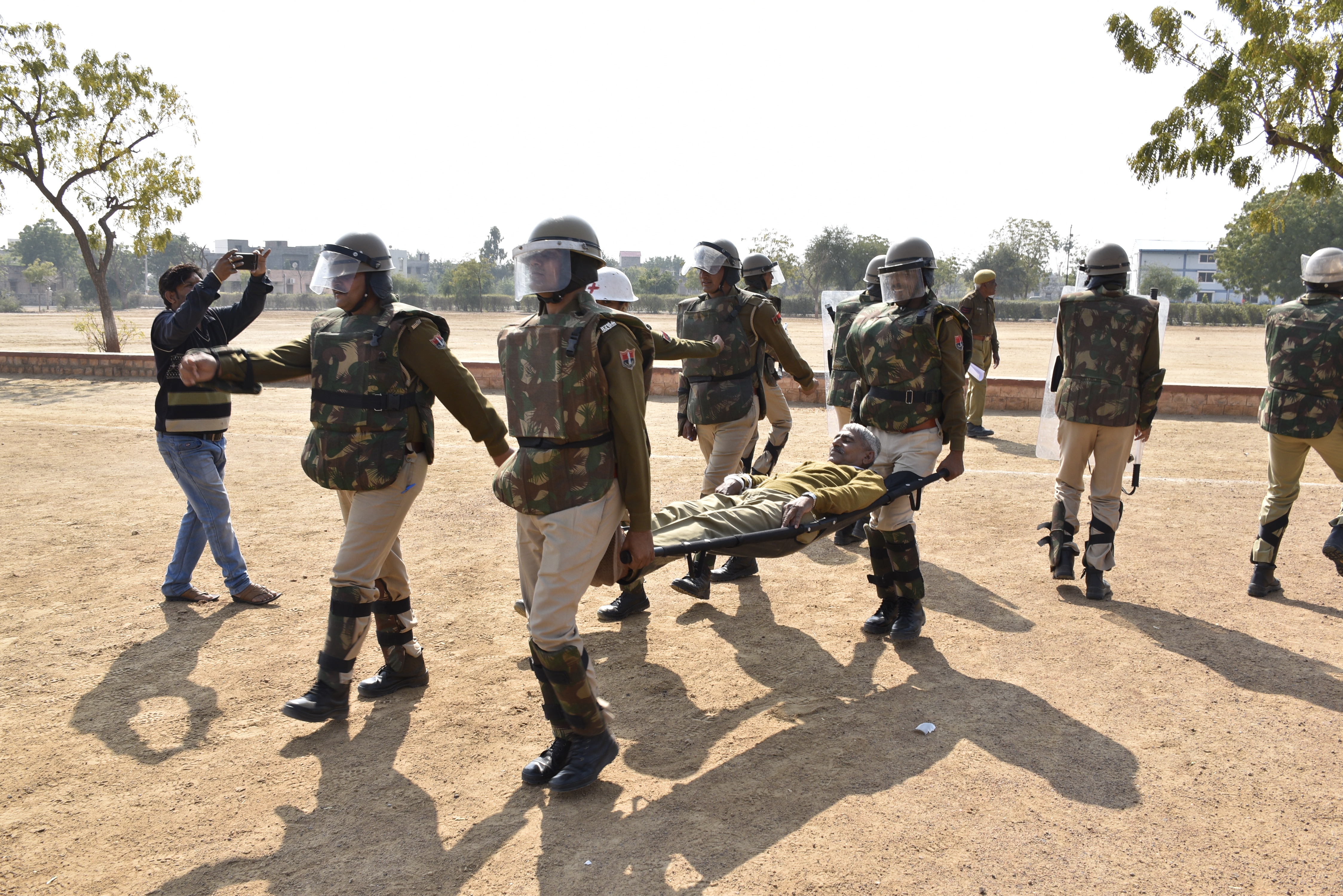 Mock drill : Police raid rioters, Action gun fired
