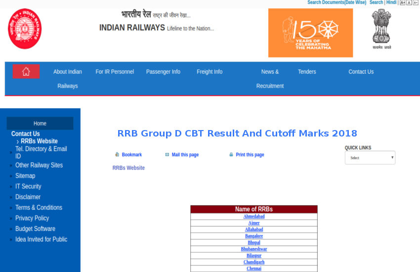 RRB Group D Result and cutoff marks Exam 2018