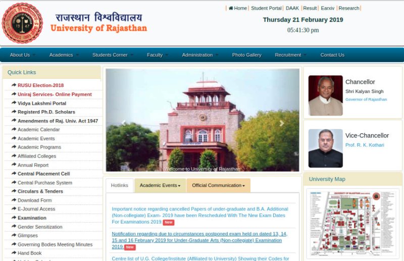 Uniraj Revise Time Table Exam 2019